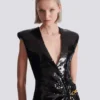Long draped sequin dress with embellished detail