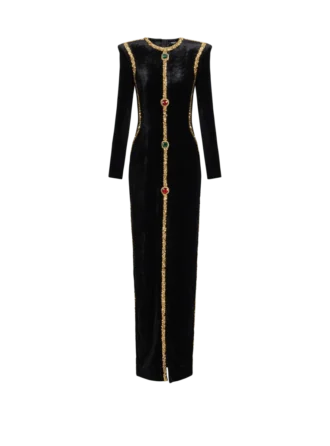 Long embellished velvet dress
