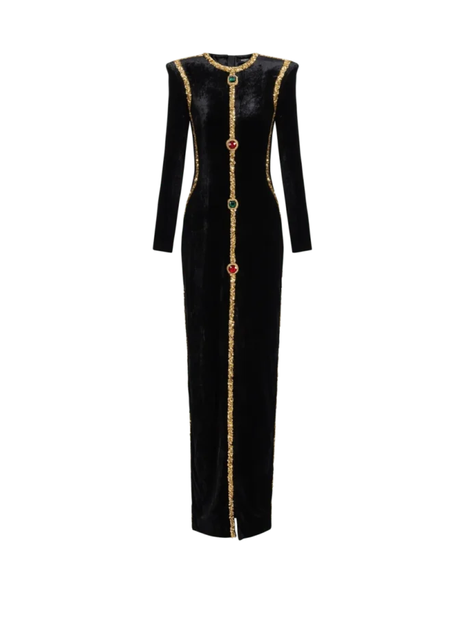 Long embellished velvet dress