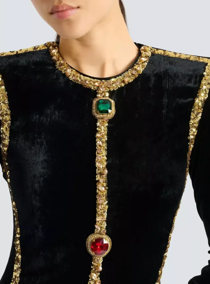 Long embellished velvet dress