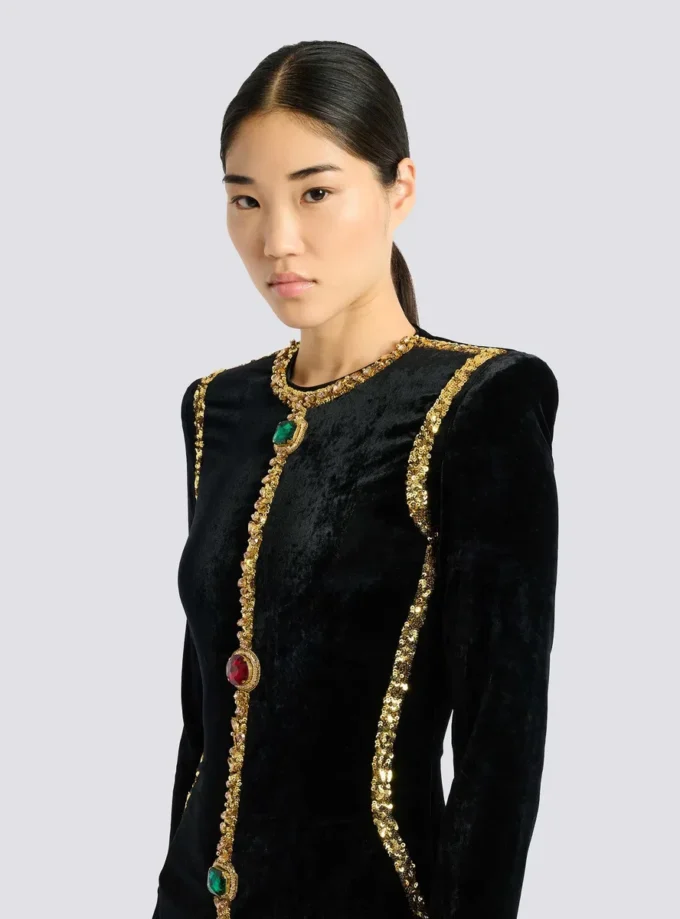 Long embellished velvet dress