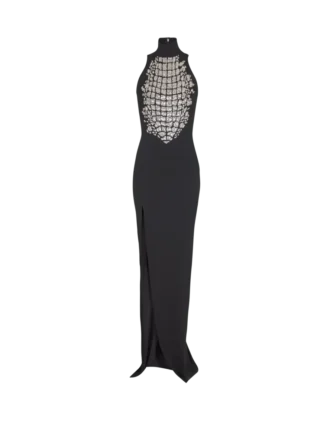 Long embroidered slit dress