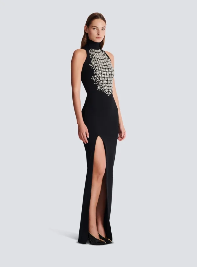 Long embroidered slit dress Long embroidered slit dress