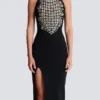 Long embroidered slit dress Long embroidered slit dress