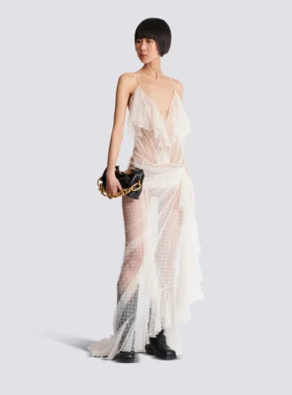 Long flowing dress with lace ruffles