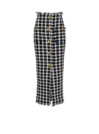 Long gingham tweed skirt