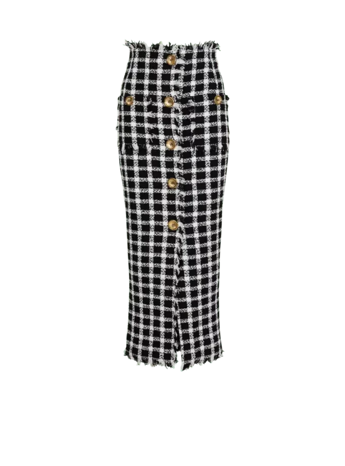 Long gingham tweed skirt