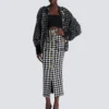 Long gingham tweed skirt