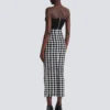 Long gingham tweed skirt
