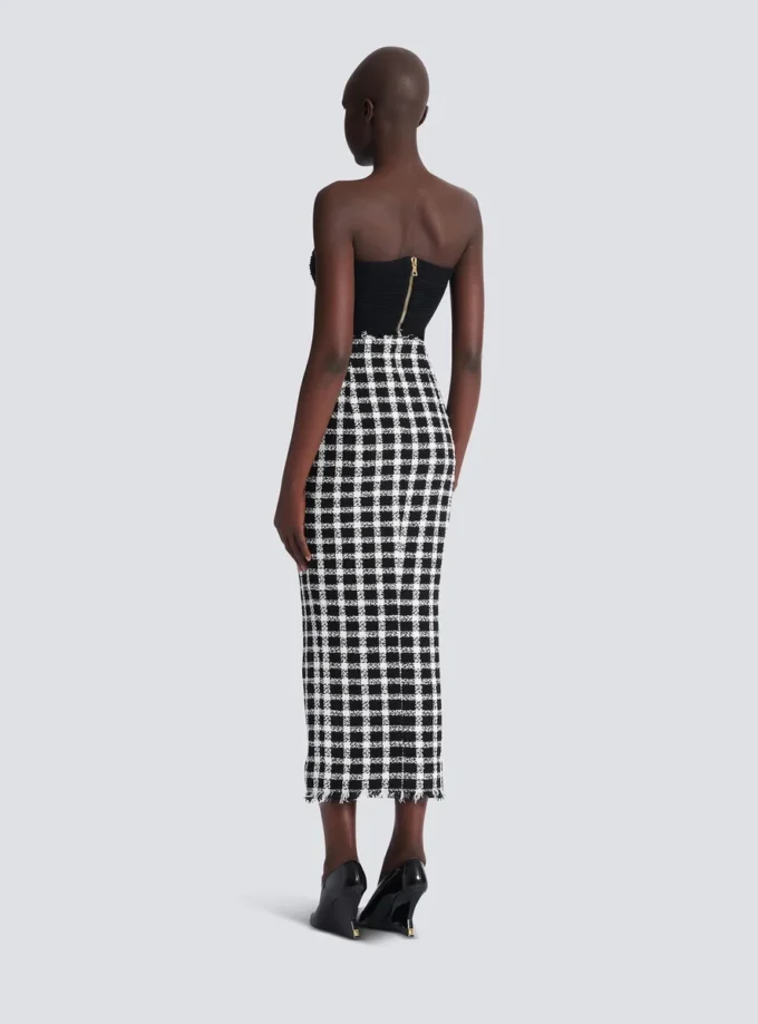 Long gingham tweed skirt