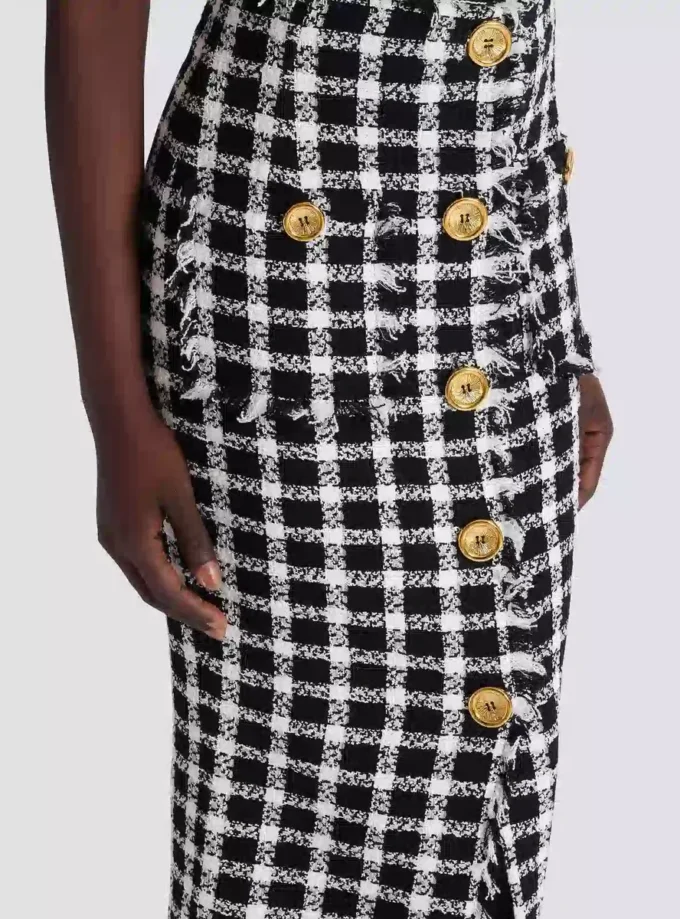 Long gingham tweed skirt