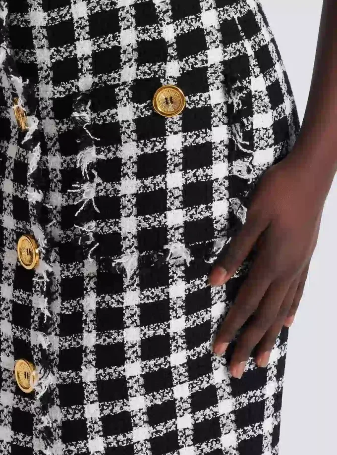 Long gingham tweed skirt