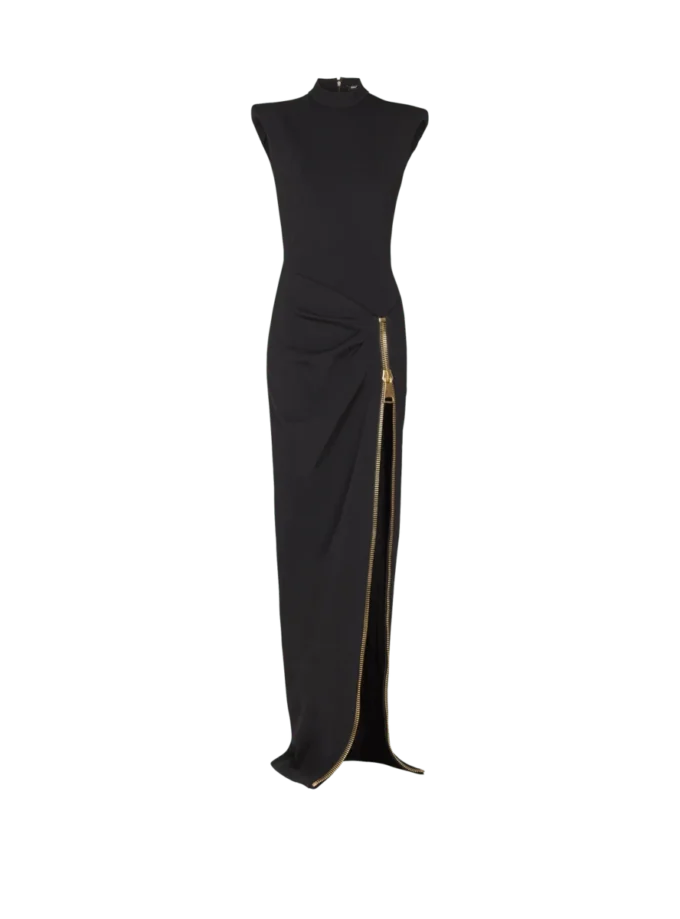 Long jersey dress with leg slit Long jersey dress with leg slit