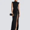Long jersey dress with leg slit Long jersey dress with leg slit