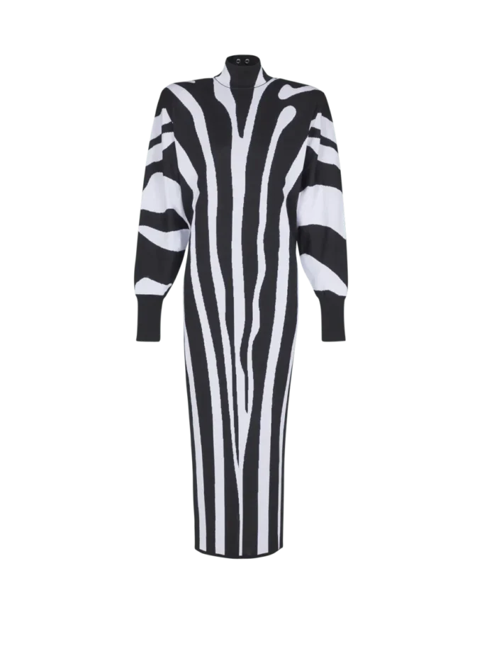 Long knit dress with zebra intarsia Long knit dress with zebra intarsia