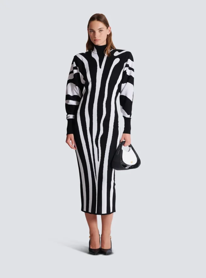 Long knit dress with zebra intarsia Long knit dress with zebra intarsia