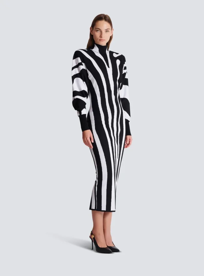 Long knit dress with zebra intarsia Long knit dress with zebra intarsia