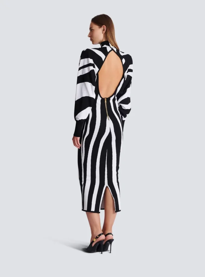Long knit dress with zebra intarsia Long knit dress with zebra intarsia