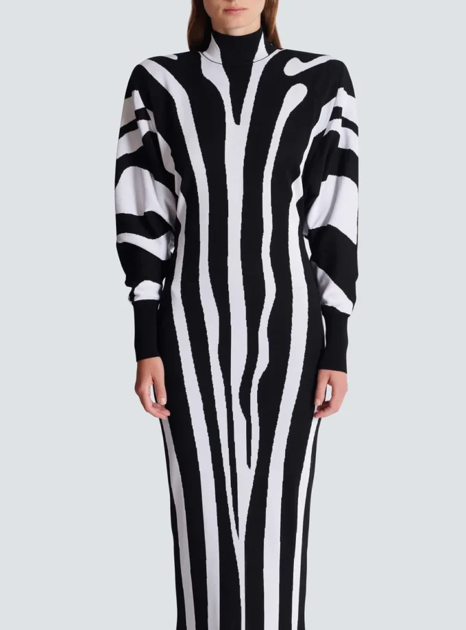 Long knit dress with zebra intarsia Long knit dress with zebra intarsia