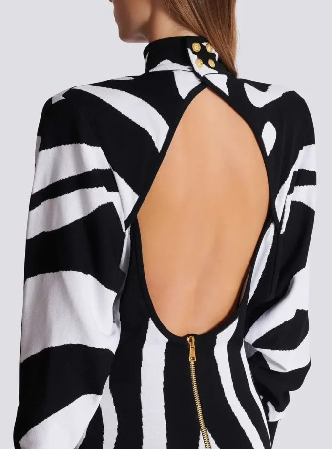 Long knit dress with zebra intarsia Long knit dress with zebra intarsia