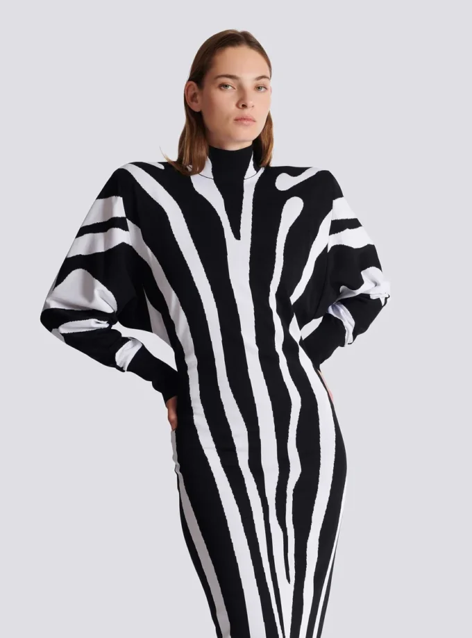 Long knit dress with zebra intarsia Long knit dress with zebra intarsia