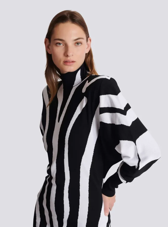 Long knit dress with zebra intarsia Long knit dress with zebra intarsia