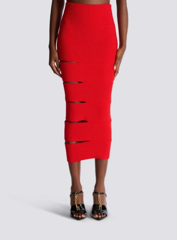 Long knit skirt with cut-outs