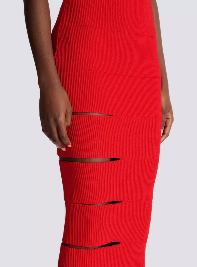 Long knit skirt with cut-outs