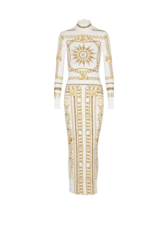 Long printed bodycon dress with Balmain Foulard pattern