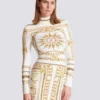 Long printed bodycon dress with Balmain Foulard pattern