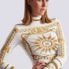 Long printed bodycon dress with Balmain Foulard pattern
