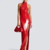 Long sequin halterneck dress
