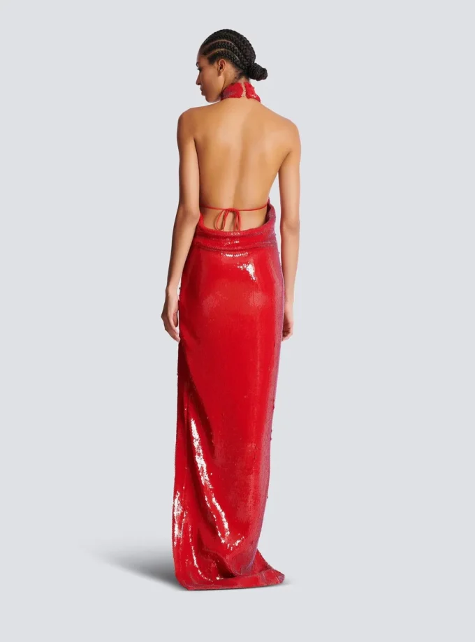 Long sequin halterneck dress