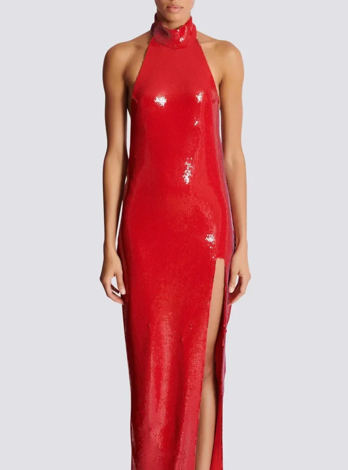 Long sequin halterneck dress