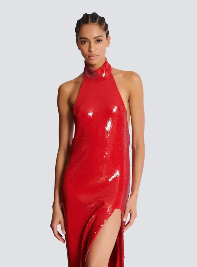 Long sequin halterneck dress