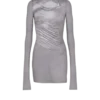 Long-sleeve high-neck draped print trompe-l’œil t-shirt