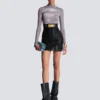 Long-sleeve high-neck draped print trompe-l’œil t-shirt