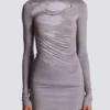 Long-sleeve high-neck draped print trompe-l’œil t-shirt