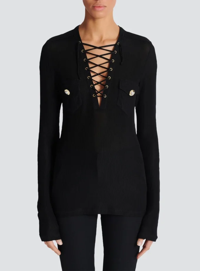 Long-sleeved lace-up top Long-sleeved lace-up top