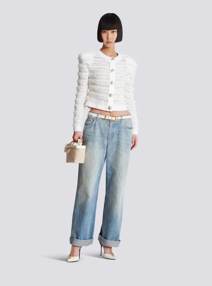 Long-sleeved tweed-effect knit cardigan Long-sleeved tweed-effect knit cardigan