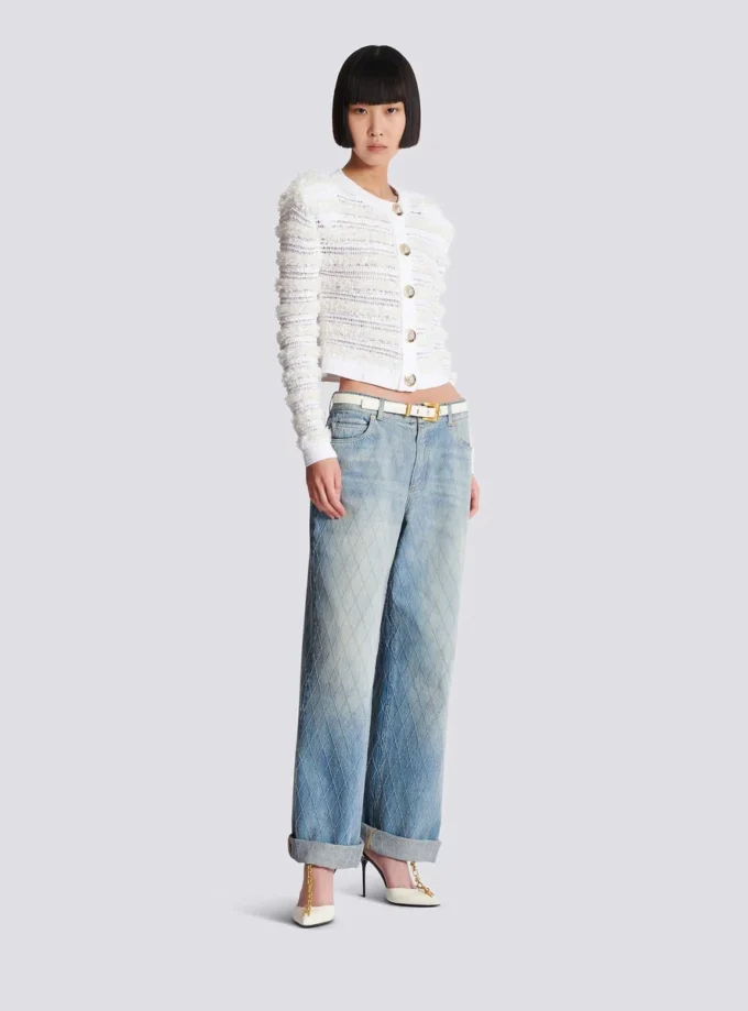 Long-sleeved tweed-effect knit cardigan Long-sleeved tweed-effect knit cardigan