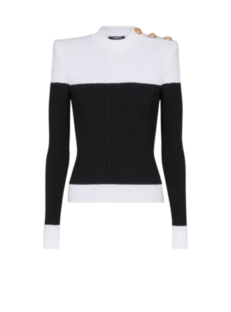 Long-sleeved two-tone knit top