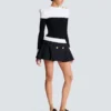 Long-sleeved two-tone knit top Long-sleeved two-tone knit top
