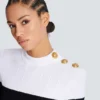 Long-sleeved two-tone knit top Long-sleeved two-tone knit top