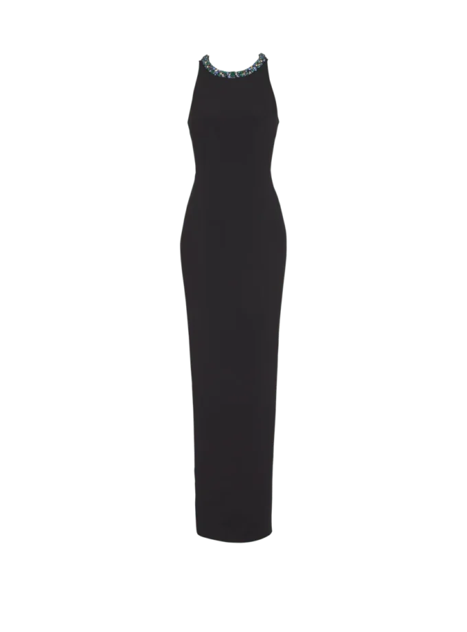Long sleeveless dress in embroidered velvet Long sleeveless dress in embroidered velvet