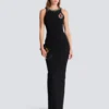 Long sleeveless dress in embroidered velvet Long sleeveless dress in embroidered velvet