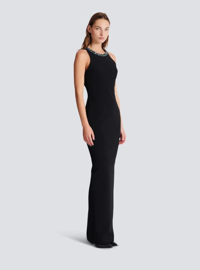 Long sleeveless dress in embroidered velvet Long sleeveless dress in embroidered velvet