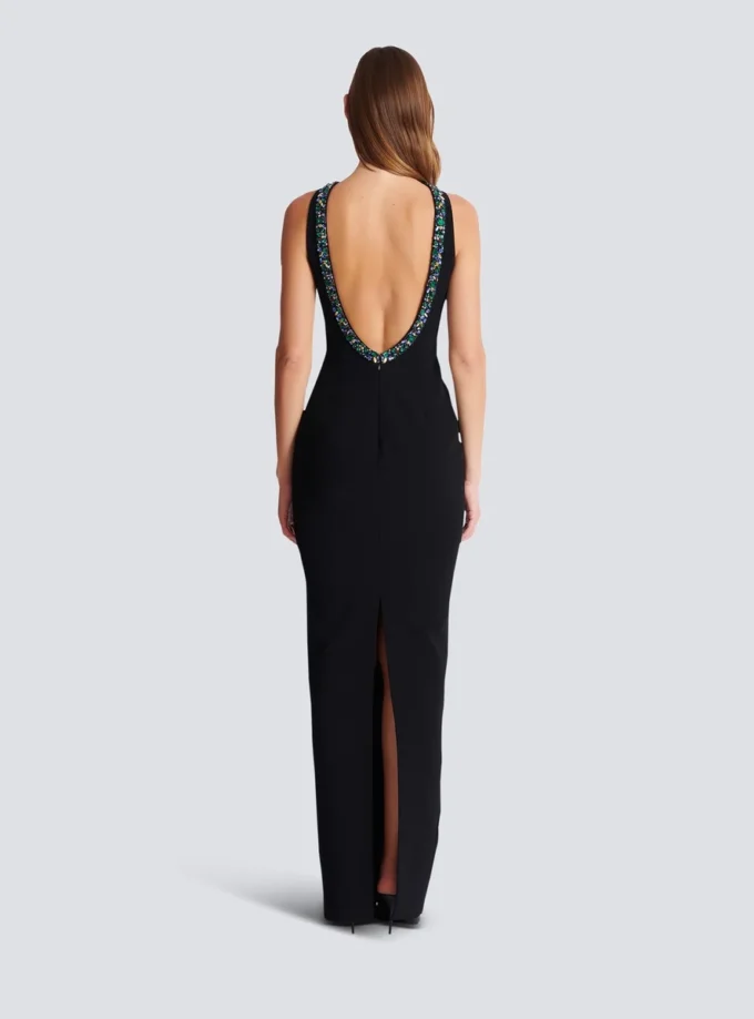 Long sleeveless dress in embroidered velvet Long sleeveless dress in embroidered velvet