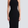 Long sleeveless dress in embroidered velvet Long sleeveless dress in embroidered velvet