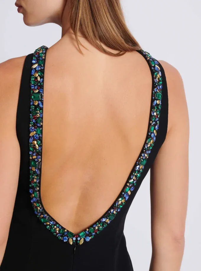 Long sleeveless dress in embroidered velvet Long sleeveless dress in embroidered velvet